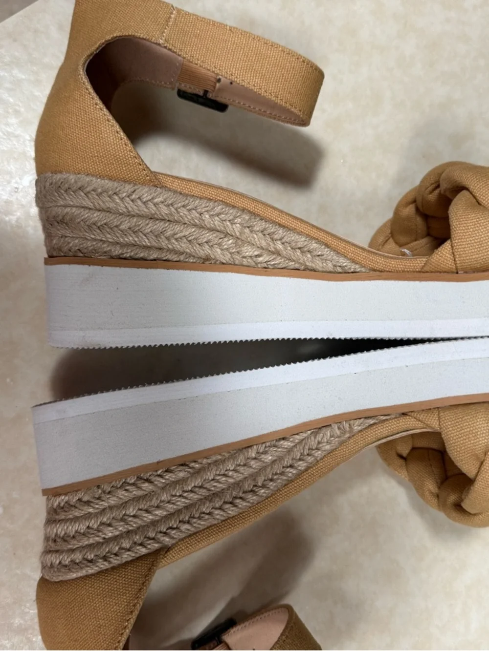 Ccocci Paloma Camel/Tan Braided Canvas Wedge Sandals 10